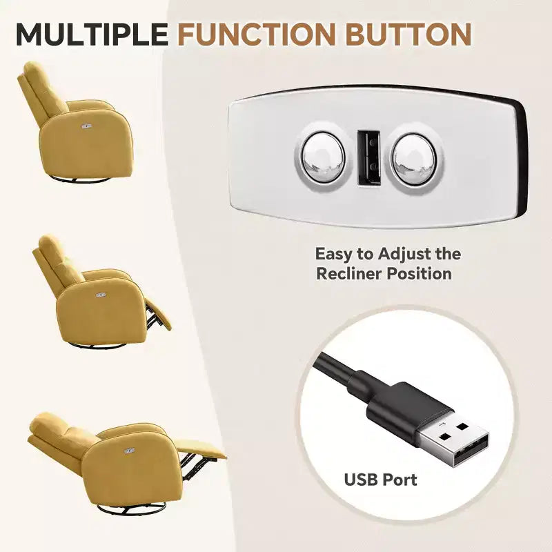 Hyleory Chenille Poltrona reclinabile girevole a 3 posizioni per cameretta con USB e striscia luminosa a induzione per soggiorno (set da 2)