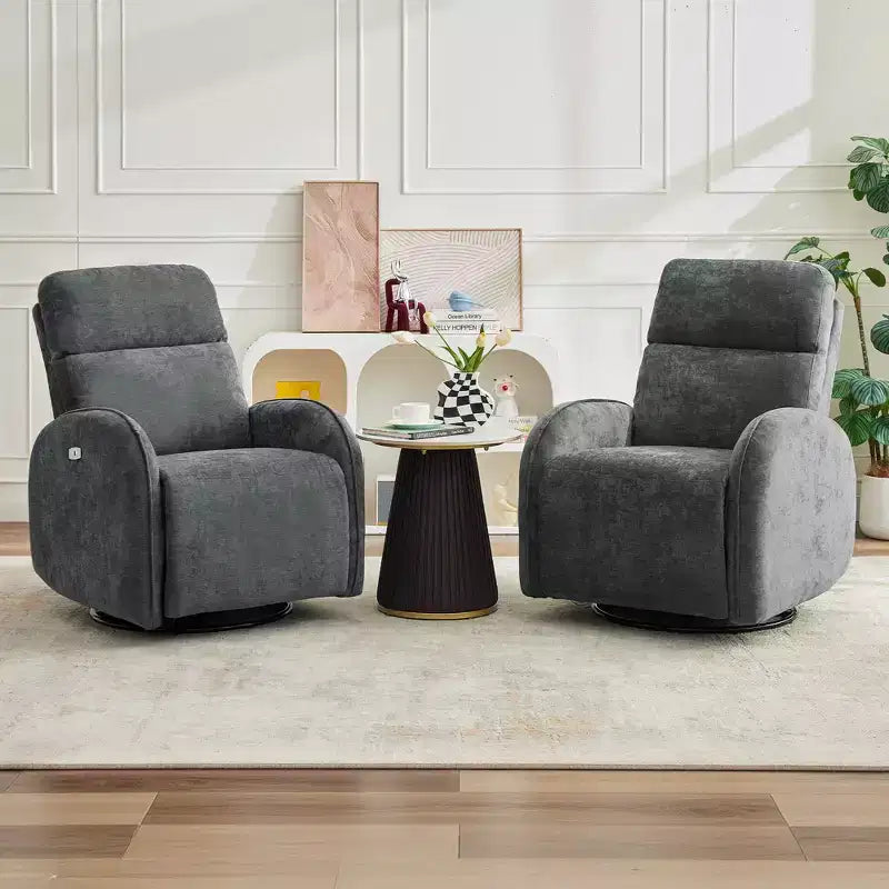 Hyleory Chenille Poltrona reclinabile girevole a 3 posizioni per cameretta con USB e striscia luminosa a induzione per soggiorno (set da 2)
