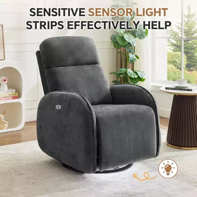 Hyleory Chenille Poltrona reclinabile girevole a 3 posizioni per cameretta con USB e striscia luminosa a induzione per soggiorno (set da 2)