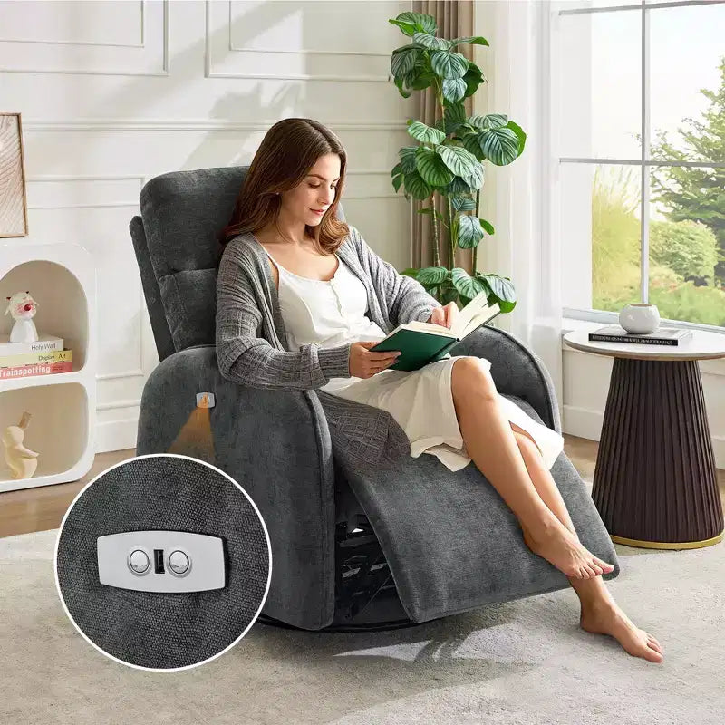 Hyleory Chenille Poltrona reclinabile girevole a 3 posizioni per cameretta con USB e striscia luminosa a induzione per soggiorno (set da 2)