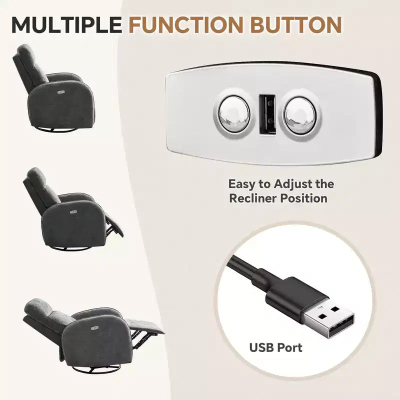 Hyleory Chenille Poltrona reclinabile girevole a 3 posizioni per cameretta con USB e striscia luminosa a induzione per soggiorno (set da 2)