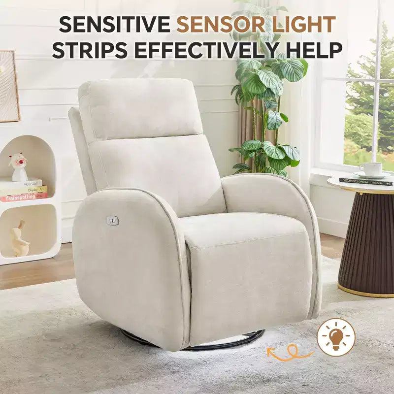 Hyleory Chenille Poltrona reclinabile girevole a 3 posizioni per cameretta con USB e striscia luminosa a induzione per soggiorno (set da 2)