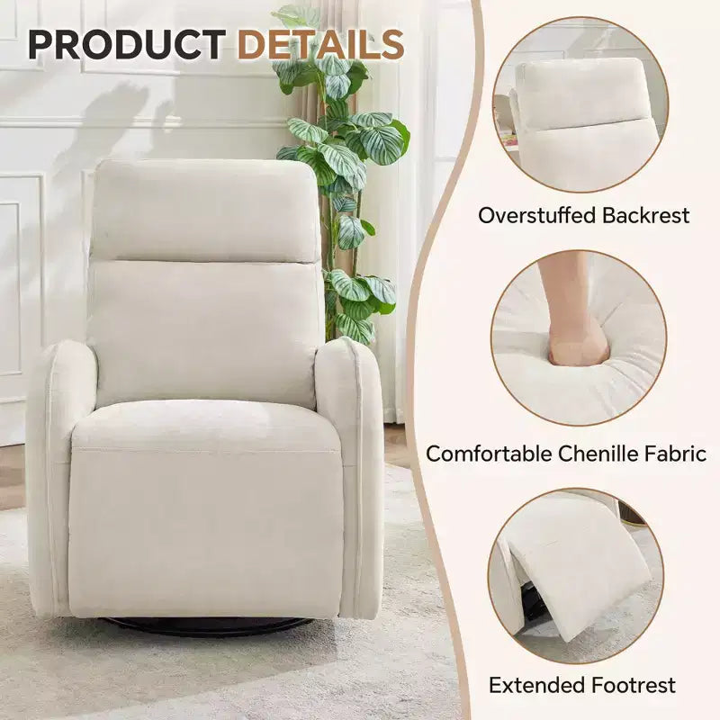 Hyleory Chenille Poltrona reclinabile girevole a 3 posizioni per cameretta con USB e striscia luminosa a induzione per soggiorno (set da 2)