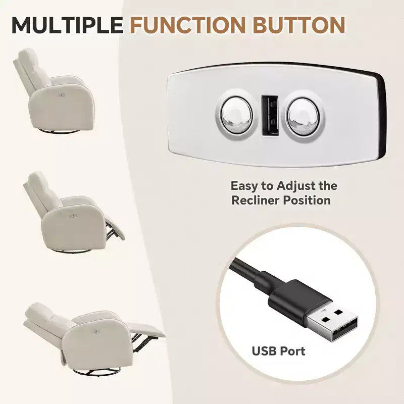 Hyleory Chenille Poltrona reclinabile girevole a 3 posizioni per cameretta con USB e striscia luminosa a induzione per soggiorno (set da 2)