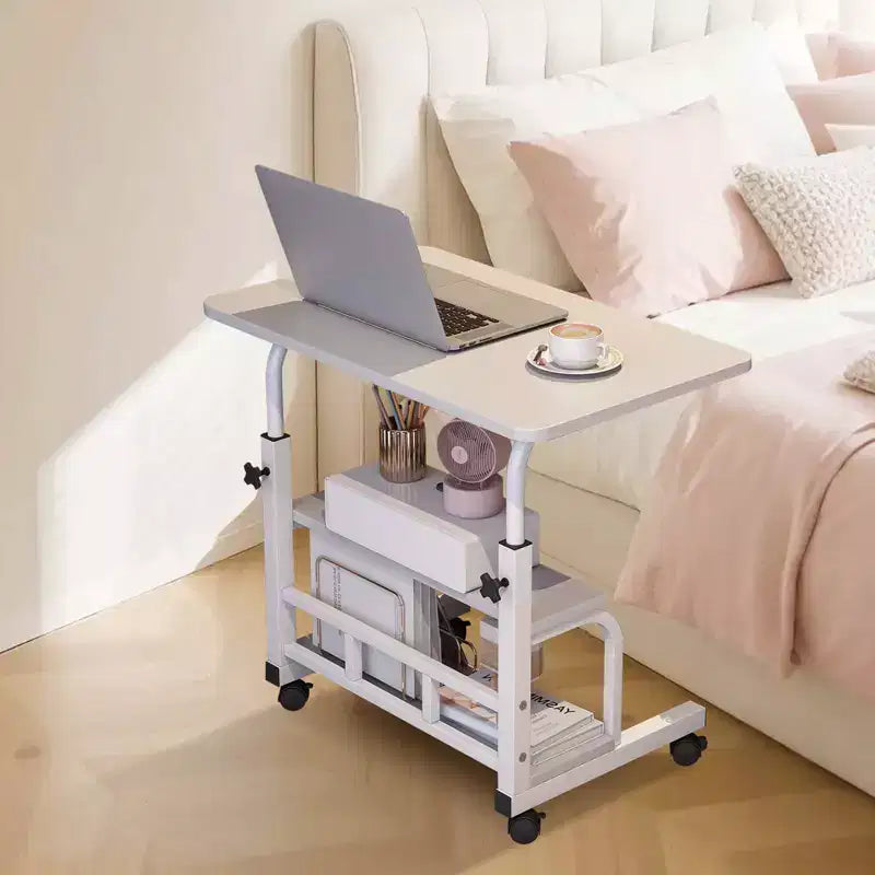 COZONY Scrivania Portatile con Ruote e Altezza Regolabile, Tavolo per Computer Mobile con Ripiani per la Casa, l'Ufficio, lo Studio e Piccoli Spazi