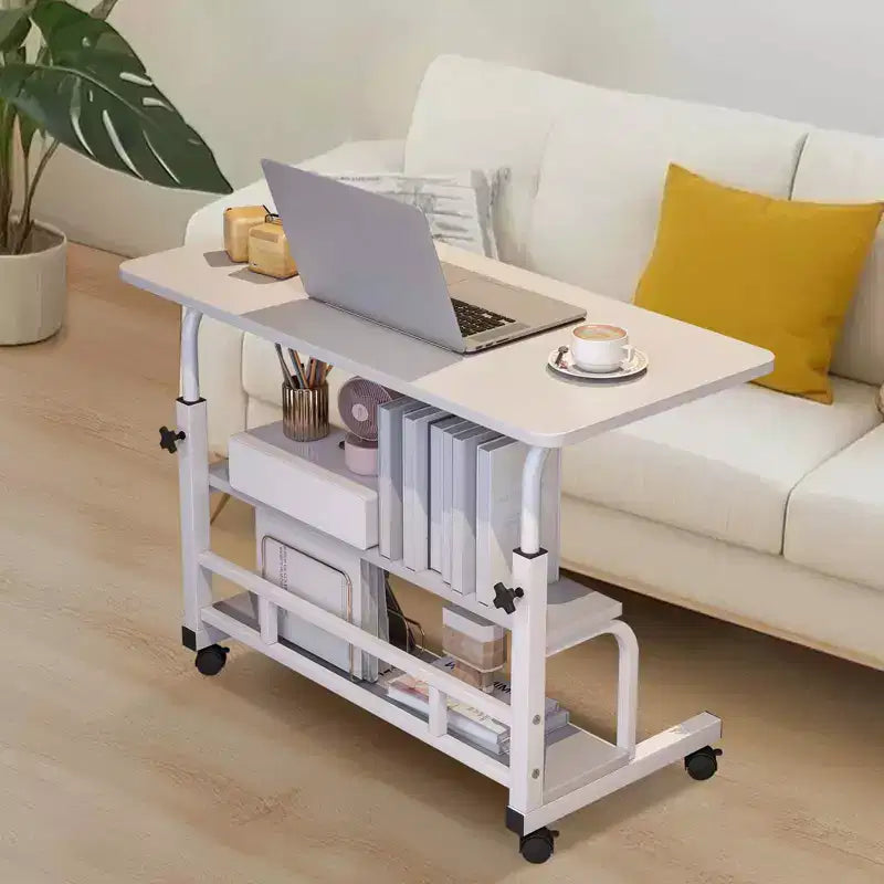 COZONY Scrivania Portatile con Ruote e Altezza Regolabile, Tavolo per Computer Mobile con Ripiani per la Casa, l'Ufficio, lo Studio e Piccoli Spazi