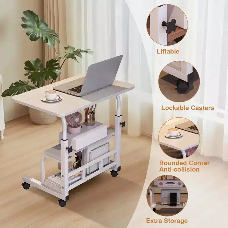 COZONY Scrivania Portatile con Ruote e Altezza Regolabile, Tavolo per Computer Mobile con Ripiani per la Casa, l'Ufficio, lo Studio e Piccoli Spazi