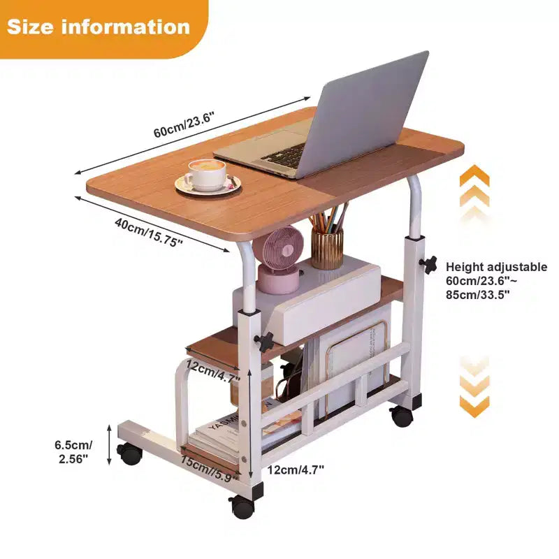 COZONY Scrivania Portatile con Ruote e Altezza Regolabile, Tavolo per Computer Mobile con Ripiani per la Casa, l'Ufficio, lo Studio e Piccoli Spazi