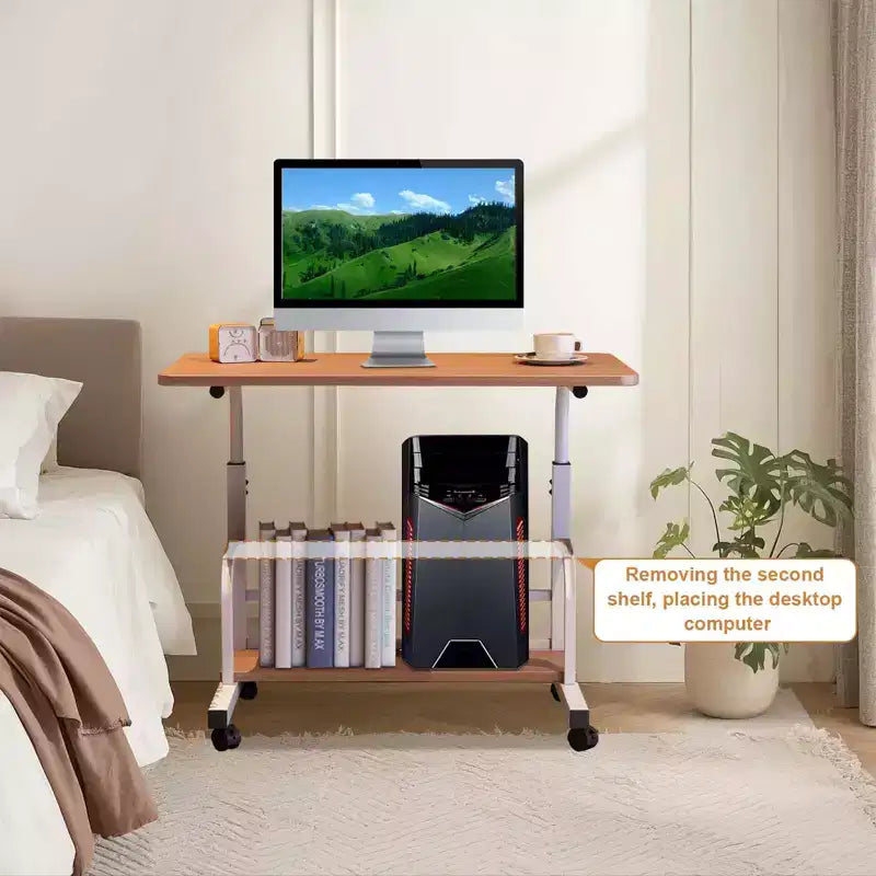 COZONY Scrivania Portatile con Ruote e Altezza Regolabile, Tavolo per Computer Mobile con Ripiani per la Casa, l'Ufficio, lo Studio e Piccoli Spazi