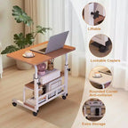 COZONY Scrivania Portatile con Ruote e Altezza Regolabile, Tavolo per Computer Mobile con Ripiani per la Casa, l'Ufficio, lo Studio e Piccoli Spazi