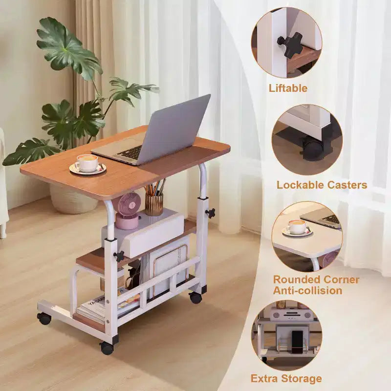 COZONY Scrivania Portatile con Ruote e Altezza Regolabile, Tavolo per Computer Mobile con Ripiani per la Casa, l'Ufficio, lo Studio e Piccoli Spazi