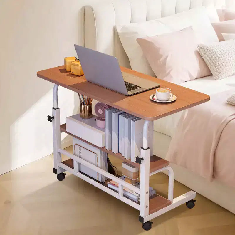 COZONY Scrivania Portatile con Ruote e Altezza Regolabile, Tavolo per Computer Mobile con Ripiani per la Casa, l'Ufficio, lo Studio e Piccoli Spazi