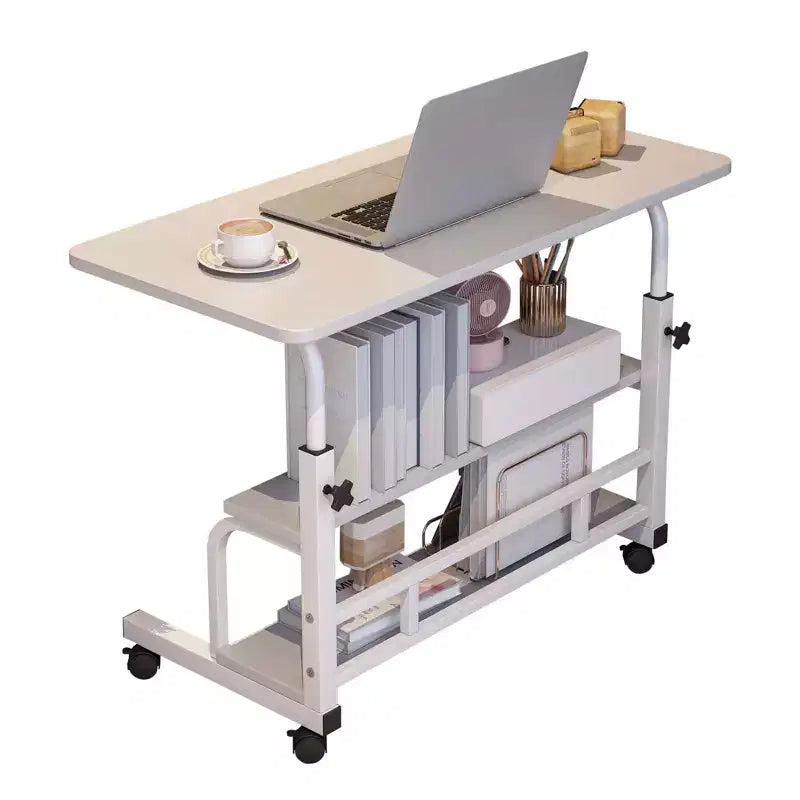 COZONY Scrivania Portatile con Ruote e Altezza Regolabile, Tavolo per Computer Mobile con Ripiani per la Casa, l'Ufficio, lo Studio e Piccoli Spazi