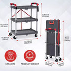 COZONY Carrello Pieghevole Utilità a 3 Livelli, Carrello di Servizio Portatile Richiudibile con Ruote, Capacità di Carico di 70 Kg, Resistente per Garage e Officina, Grigio