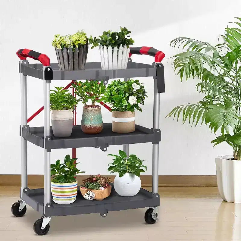 COZONY Carrello Pieghevole Utilità a 3 Livelli, Carrello di Servizio Portatile Richiudibile con Ruote, Capacità di Carico di 70 Kg, Resistente per Garage e Officina, Grigio