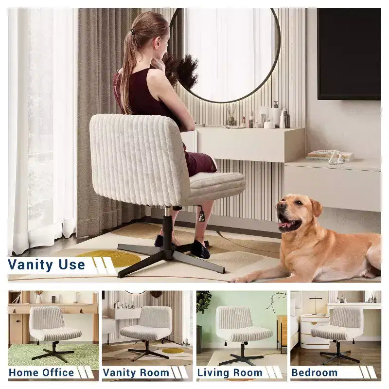 Sedia da ufficio Okak Plush Criss Cross con altezza regolabile, sedia da ufficio con seduta extra larga, sedia comoda per casa, ufficio, bianca