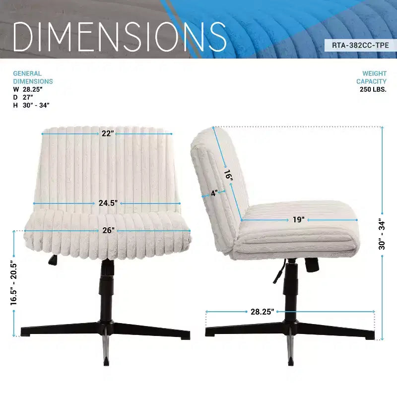 Sedia da ufficio Okak Plush Criss Cross con altezza regolabile, sedia da ufficio con seduta extra larga, sedia comoda per casa, ufficio, bianca