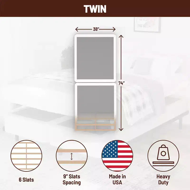 Continental Sleep, Base per Letto a Molle, Base in Legno da 5 cm, Base a Molle Sotto il Materasso a 2 Pezzi, Completamente Assemblata, Bianca