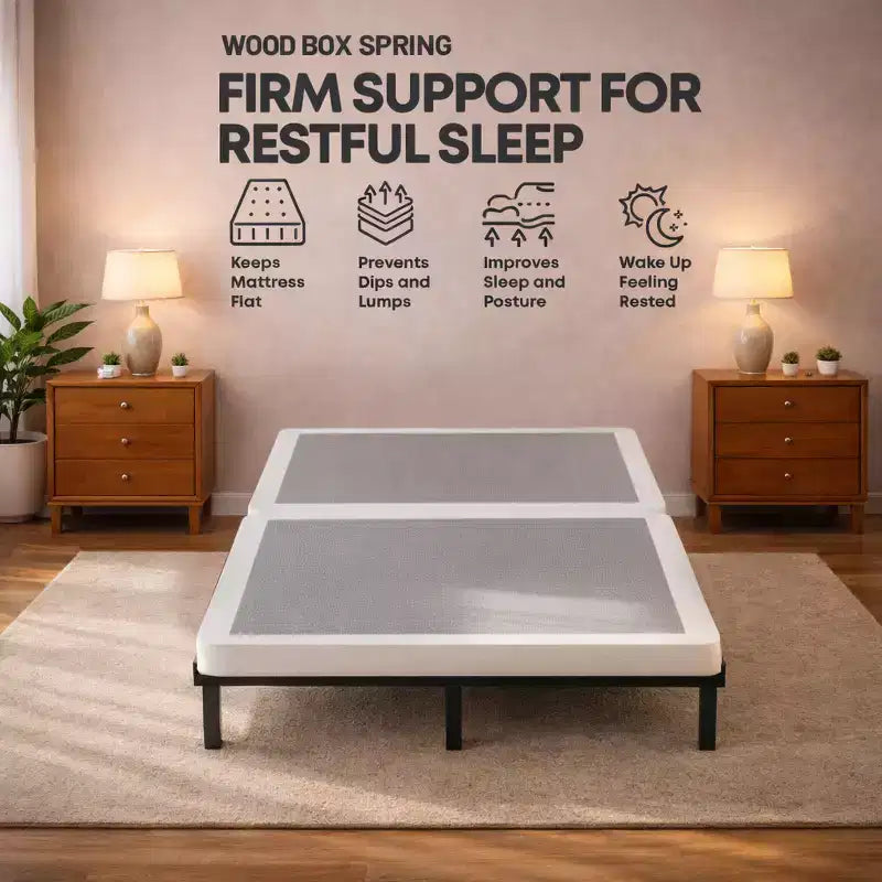 Continental Sleep, Base per Letto a Molle, Base in Legno da 5 cm, Base a Molle Sotto il Materasso a 2 Pezzi, Completamente Assemblata, Bianca