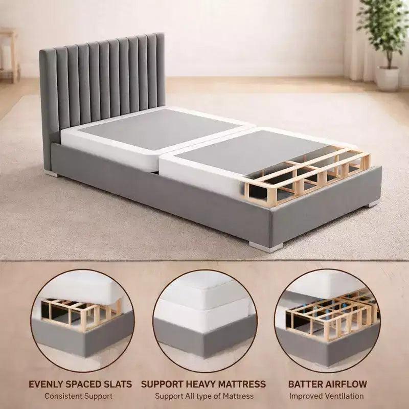 Continental Sleep, Base per Letto a Molle, Base in Legno da 5 cm, Base a Molle Sotto il Materasso a 2 Pezzi, Completamente Assemblata, Bianca