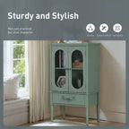 Captiva Designs Credenza a buffet laterale color verde menta antico con 2 ante in vetro e 1 cassetto per cucina e sala da pranzo