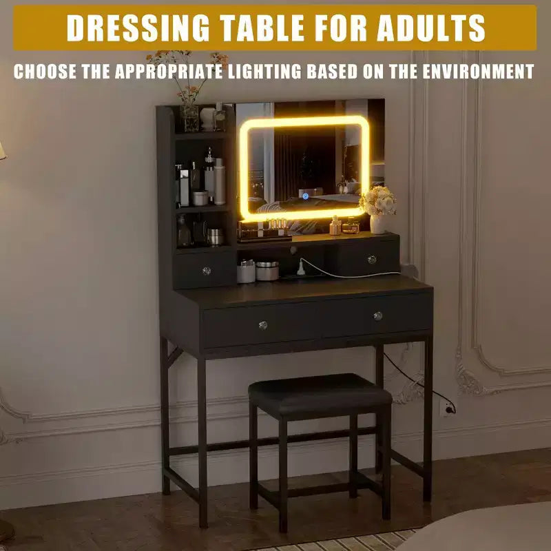 Toeletta a specchio con illuminazione regolabile su tre livelli moderna con quattro cassetti