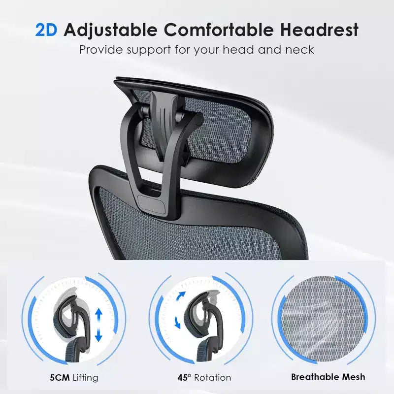 Sedia da ufficio ergonomica Okak, sedia da scrivania in rete con poggiatesta, supporto lombare e braccioli regolabili, sedia da gaming con schienale alto per ufficio e casa