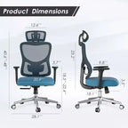 Sedia da ufficio ergonomica Okak, sedia da scrivania in rete con poggiatesta, supporto lombare e braccioli regolabili, sedia da gaming con schienale alto per ufficio e casa