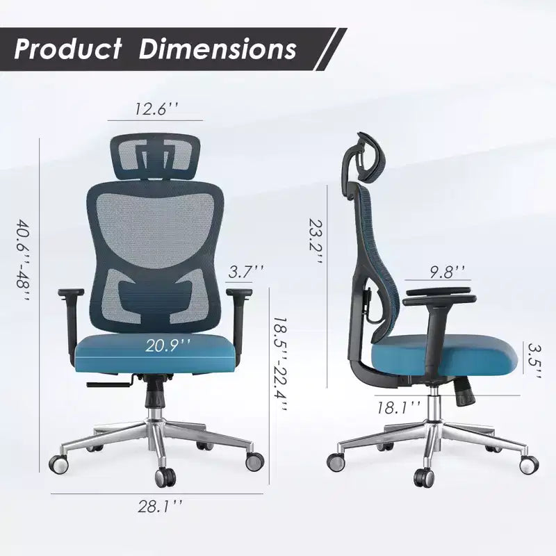 Sedia da ufficio ergonomica Okak, sedia da scrivania in rete con poggiatesta, supporto lombare e braccioli regolabili, sedia da gaming con schienale alto per ufficio e casa
