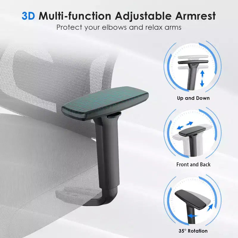 Sedia da ufficio ergonomica Okak, sedia da scrivania in rete con poggiatesta, supporto lombare e braccioli regolabili, sedia da gaming con schienale alto per ufficio e casa