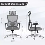 Sedia da ufficio ergonomica Okak, sedia da scrivania in rete con poggiatesta, supporto lombare e braccioli regolabili, sedia da gaming con schienale alto per ufficio e casa