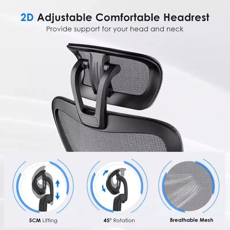 Sedia da ufficio ergonomica Okak, sedia da scrivania in rete con poggiatesta, supporto lombare e braccioli regolabili, sedia da gaming con schienale alto per ufficio e casa