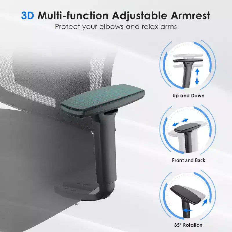 Sedia da ufficio ergonomica Okak, sedia da scrivania in rete con poggiatesta, supporto lombare e braccioli regolabili, sedia da gaming con schienale alto per ufficio e casa