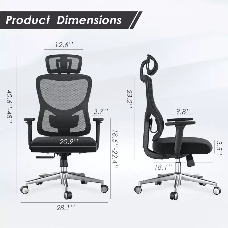 Sedia da ufficio ergonomica Okak, sedia da scrivania in rete con poggiatesta, supporto lombare e braccioli regolabili, sedia da gaming con schienale alto per ufficio e casa