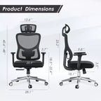 Sedia da ufficio ergonomica Okak, sedia da scrivania in rete con poggiatesta, supporto lombare e braccioli regolabili, sedia da gaming con schienale alto per ufficio e casa