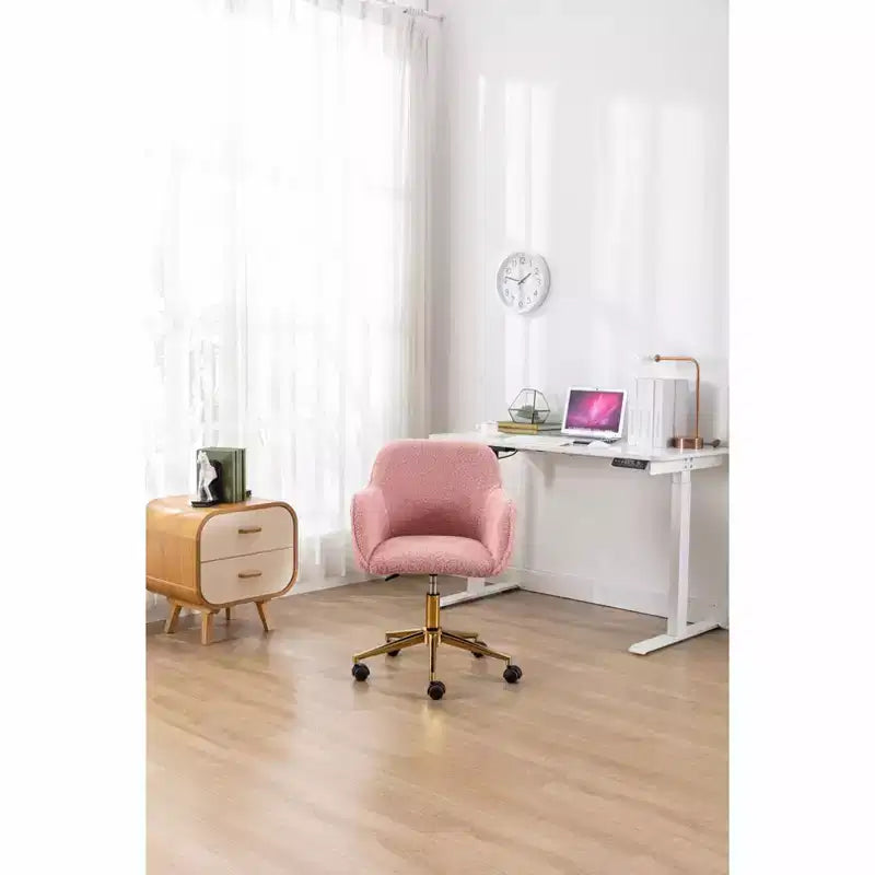 Okak Sedia da Ufficio Teddy con Base in Metallo Dorato, Sedia Girevole Regolabile in Altezza e Ruota Universale, Sedia da Scrivania per Ufficio, Studio