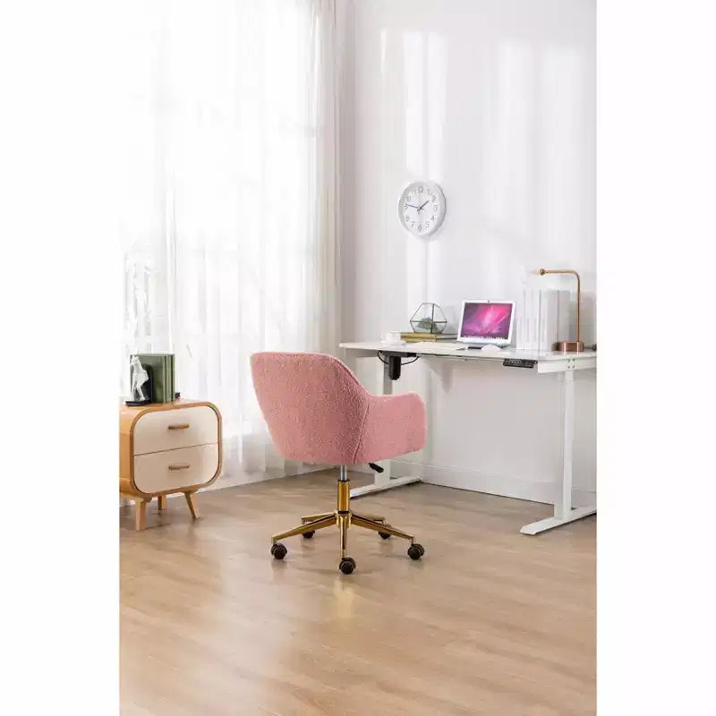 Okak Sedia da Ufficio Teddy con Base in Metallo Dorato, Sedia Girevole Regolabile in Altezza e Ruota Universale, Sedia da Scrivania per Ufficio, Studio