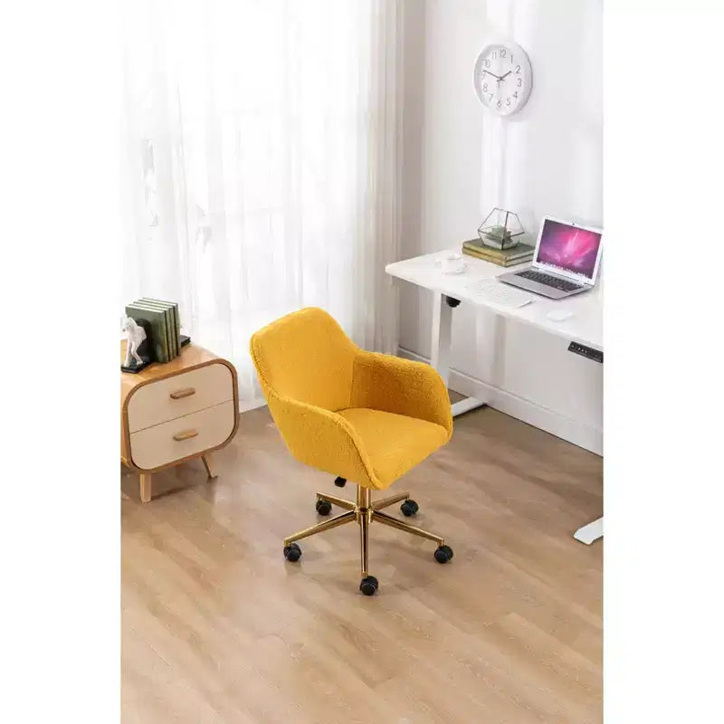 Okak Sedia da Ufficio Teddy con Base in Metallo Dorato, Sedia Girevole Regolabile in Altezza e Ruota Universale, Sedia da Scrivania per Ufficio, Studio