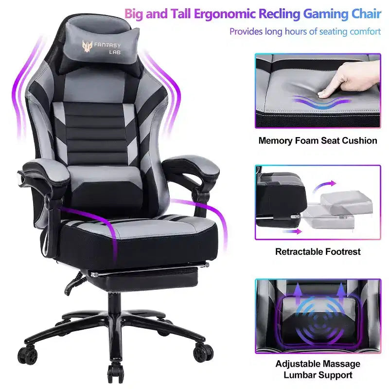 Sedia da gaming Okak High-Back, sedia da ufficio ergonomica con poggiapiedi pieghevole, sedia confortevole regolabile in altezza per studio, sala gaming