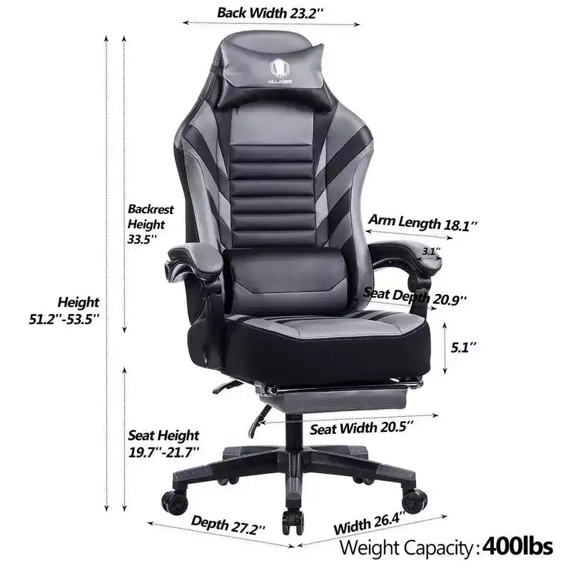 Sedia da gaming Okak High-Back, sedia da ufficio ergonomica con poggiapiedi pieghevole, sedia confortevole regolabile in altezza per studio, sala gaming