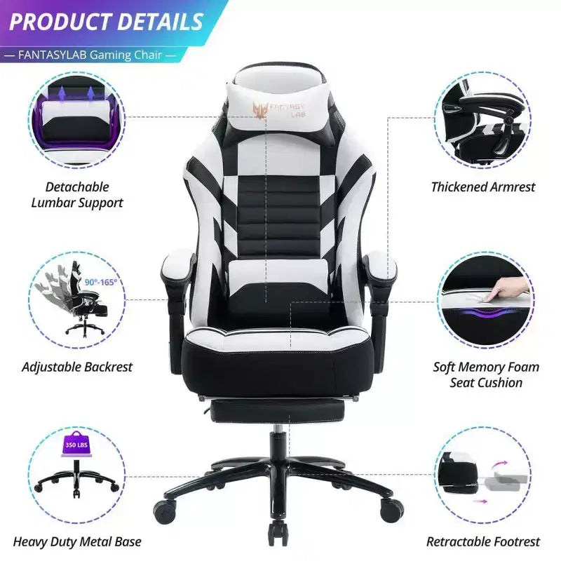 Sedia da gaming Okak High-Back, sedia da ufficio ergonomica con poggiapiedi pieghevole, sedia confortevole regolabile in altezza per studio, sala gaming
