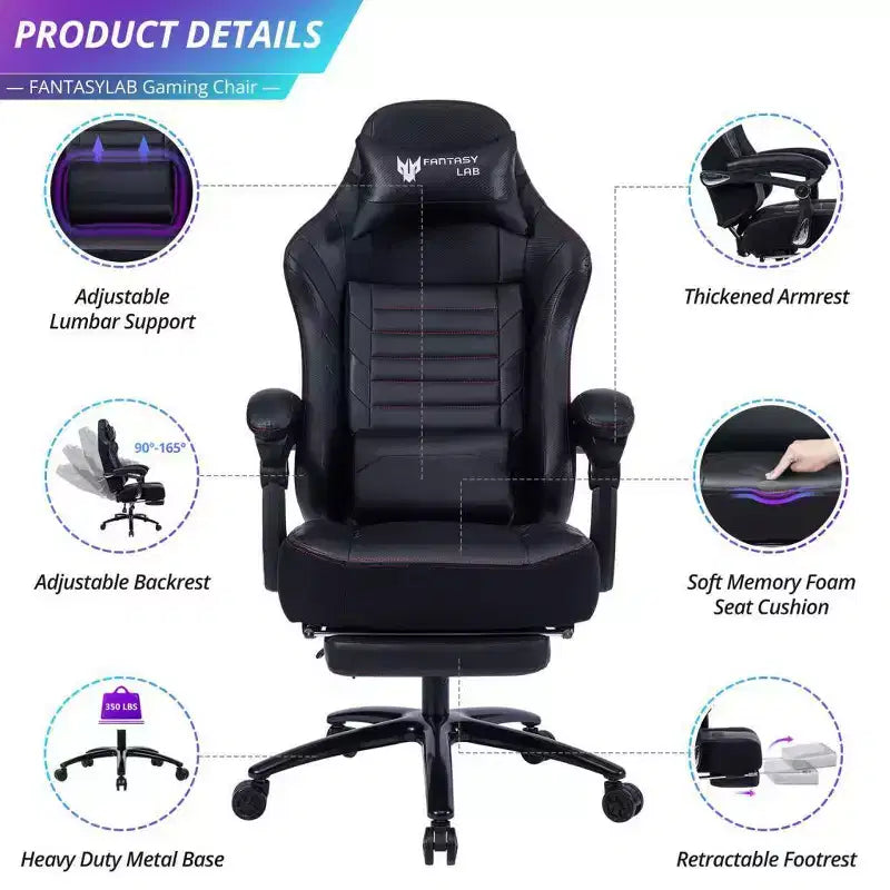 Sedia da gaming Okak High-Back, sedia da ufficio ergonomica con poggiapiedi pieghevole, sedia confortevole regolabile in altezza per studio, sala gaming