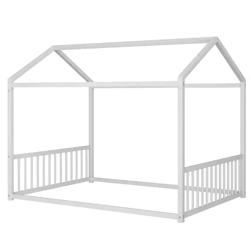 GDFStudio Avery Struttura Letto a Terra in Metallo a Grandezza Naturale con Forma a Casa e Sponde di Protezione