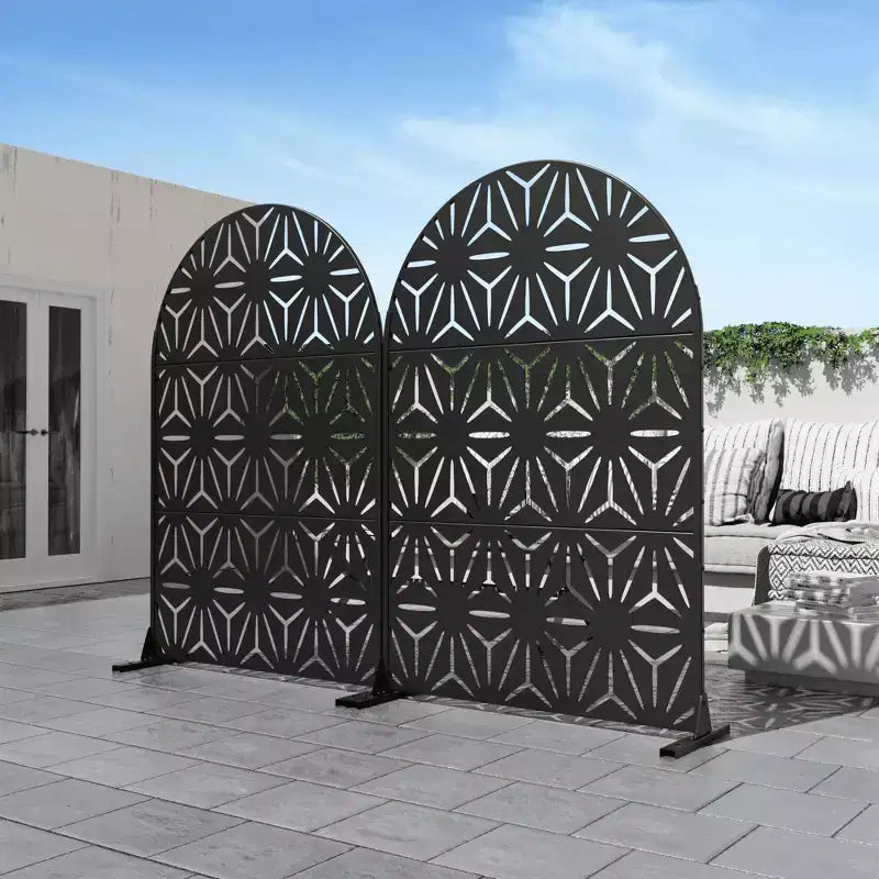 MAYEERTY Schermi per la privacy a stella neri in acciaio zincato con arco per esterni e interni, schermo decorativo divisorio