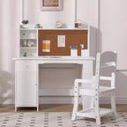 COZONY Set Scrivania e Sedia per Bambini, Scrivania da Studio in Legno con Libreria, Bacheca, Cassetto, Armadietto per Bambini e Bambine, Sedia Regolabile, per Fascia d'età 3-8 Anni