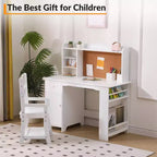 COZONY Set Scrivania e Sedia per Bambini, Scrivania da Studio in Legno con Libreria, Bacheca, Cassetto, Armadietto per Bambini e Bambine, Sedia Regolabile, per Fascia d'età 3-8 Anni