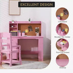COZONY Set Scrivania e Sedia per Bambini, Scrivania da Studio in Legno con Libreria, Bacheca, Cassetto, Armadietto per Bambini e Bambine, Sedia Regolabile, per Fascia d'età 3-8 Anni