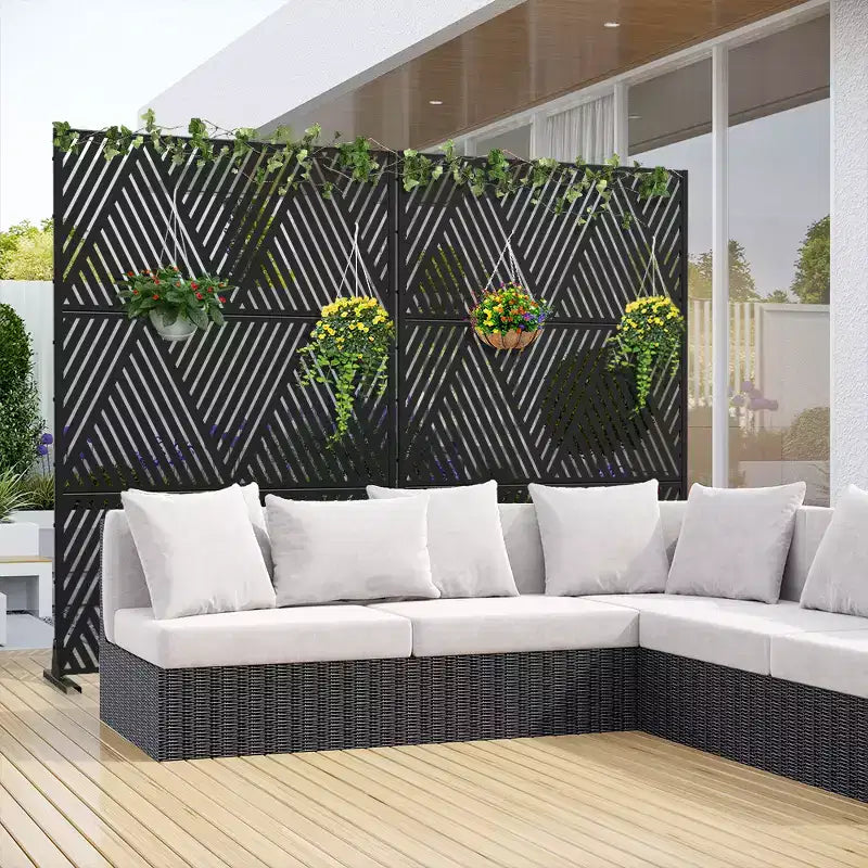 MAYEERTY Schermo decorativo autoportante a forma di V triangolare in acciaio zincato nero per balcone, patio, giardino, divisorio per ambienti