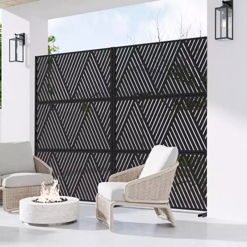 MAYEERTY Schermo decorativo autoportante a forma di V triangolare in acciaio zincato nero per balcone, patio, giardino, divisorio per ambienti