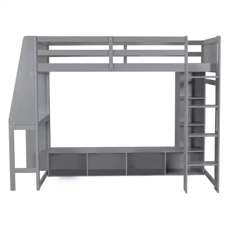 Letto a soppalco da gioco singolo con scrivania e LED, struttura letto a soppalco in legno con ripiani e appendiabiti